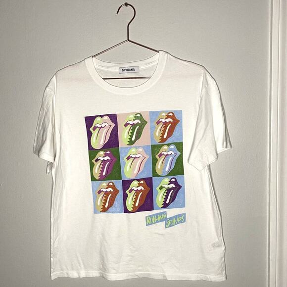 Daydreamer Rolling Stones 9 Licks Boyfriend Style Vintage White Tee size Medium - Picture 3 of 8